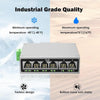 Heavy-duty industrial 4-port full Gigabit DIN-rail PoE switch with aluminum shell and attached UL-certified power supply block
