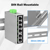 Heavy-duty industrial 4-port full Gigabit DIN-rail PoE switch with aluminum shell and attached UL-certified power supply block