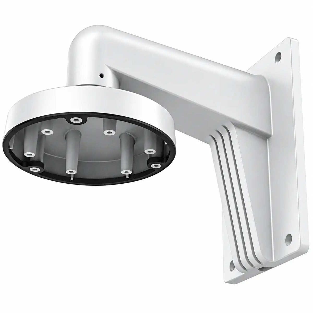 PC140 DS-1273ZJ-140 white aluminum wall mount bracket for compatible fixed-lens turret security cameras with concealed cable routing