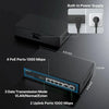 Front view of the compact Real HD PSW4-2G 6-port unmanaged Gigabit PoE switch showing 4 PoE ports, 2 uplink ports, and green LED indicator status lights