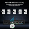 Front view of the compact Real HD PSW4-2G 6-port unmanaged Gigabit PoE switch showing 4 PoE ports, 2 uplink ports, and green LED indicator status lights